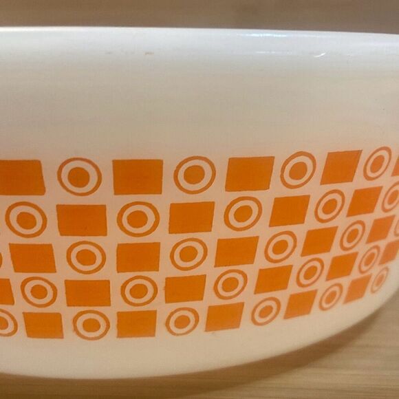 Vintage Glasbake 2qt Orange White Retro Design Baking Casserole Dish Made in USA - Picture 4 of 11